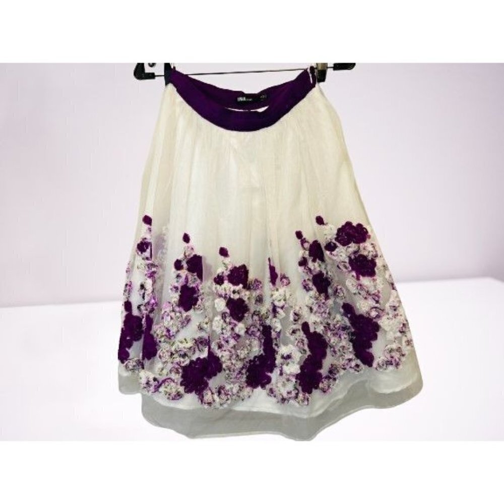 INA Skirt Full A-Line Lined Embroidered Purple Floral Size xSmall